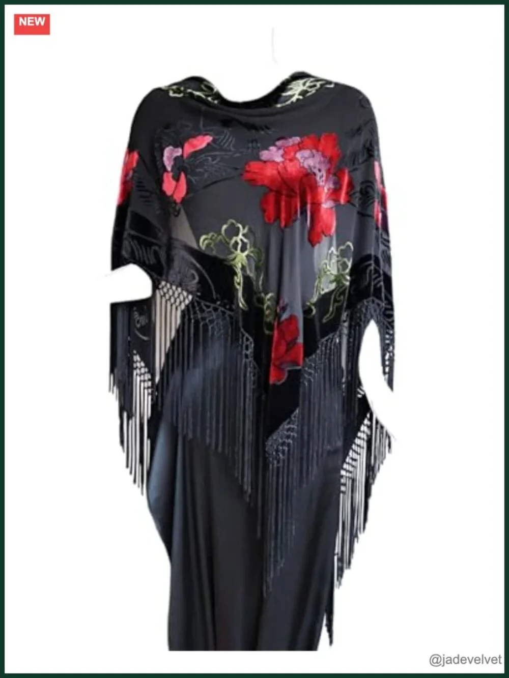 Burn-out Velvet Triangle Scarf with Tassel, Silk Sheer Luxury Wrap